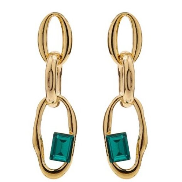 Gold Plated Copper/Emerald Cubic Zirconia Stone Earrings - Picture 3 of 6